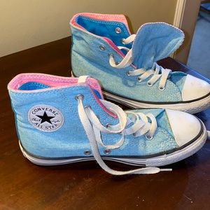 Converse kids double layer sneakers pink blue hot pink white laces 2 double